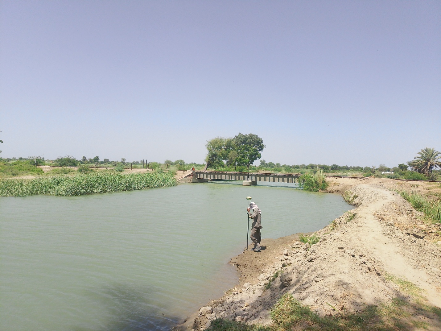 Field survey team at an irrigation canal